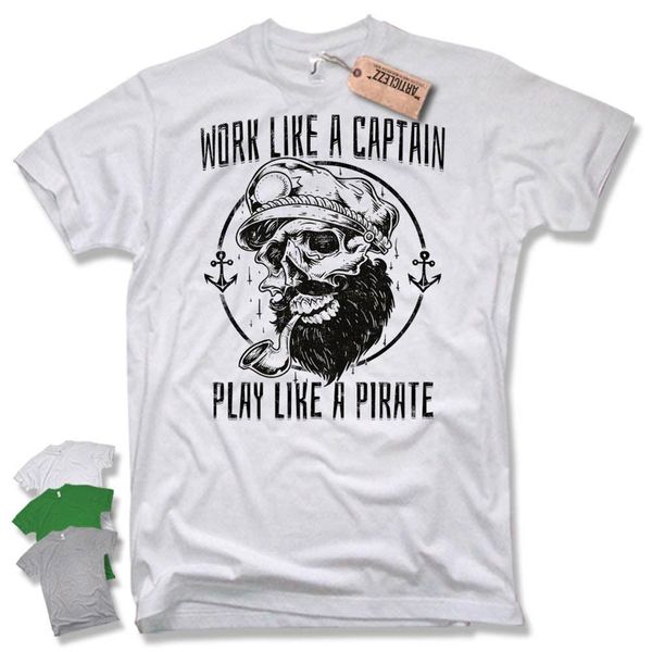 

t-shirt work like a captain play like a pirate sailor skull beard unique design summer men's hip hop men slim fit t shirt