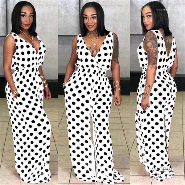

pants female bodysuit casual ladies rompers summer v-neck womens jumpsuits rompers fashion polka dot long, Black;white