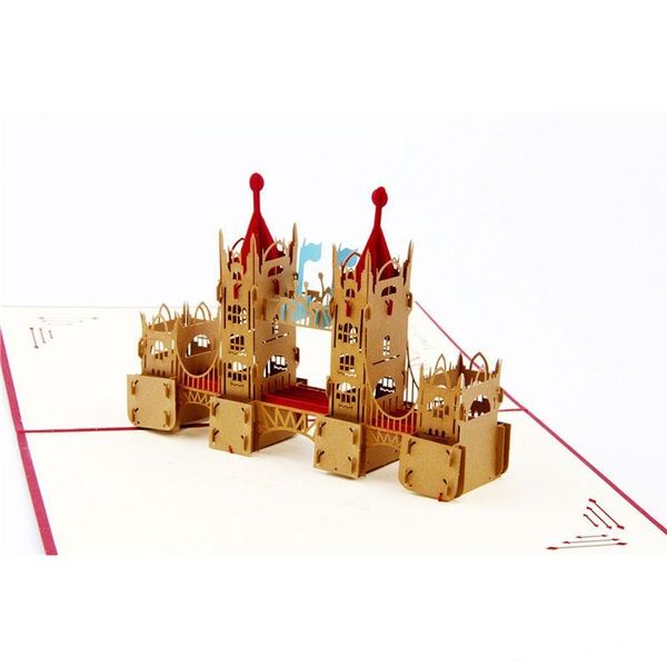 

3d handmade pop up london tower bridge design birthday card paper-cut folding christmas greeting postcard with envelop