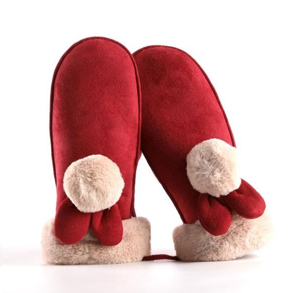 

comfortable women lovely cartoon cute winter warm thick cashmere suede children girls hanging neck outdoor sports ski gloves, Blue;gray