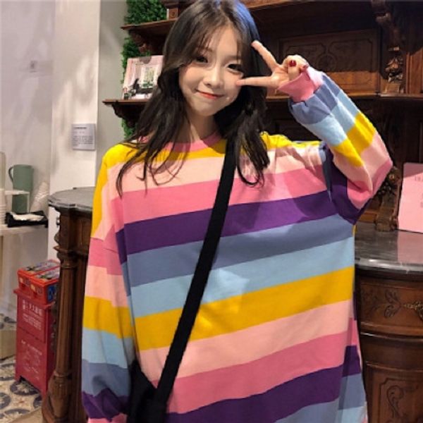 

женской 2020 top sweatert футболки sweaterautumn тонкого свитер новых японские и корейские моды напечатанных сверху рыхлый плюс толстого бол, Black