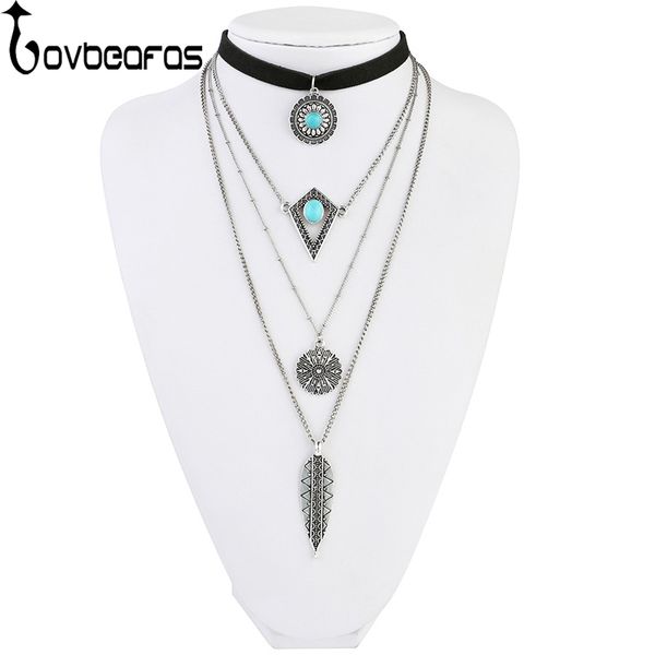

lovbeafas fashion ethnic boho collares long necklace women collier vintage multilayer statement choker necklaces & pendants, Silver