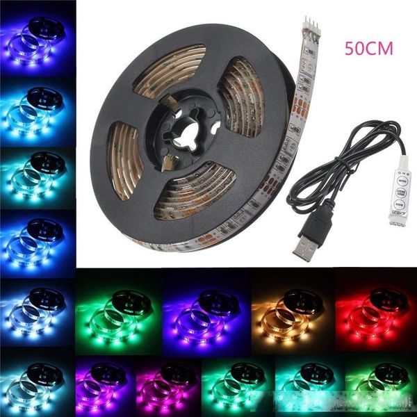 

usb led strip light tv backlight 15 leds multi-color 5050 rgb bias lighting waterproof 5v