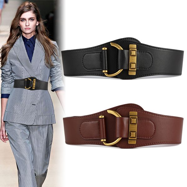 

good quality waistband black wide fashion dress coat genuine leather cummerbund elastic ceinture luxury corset girdle women belt, Black;brown