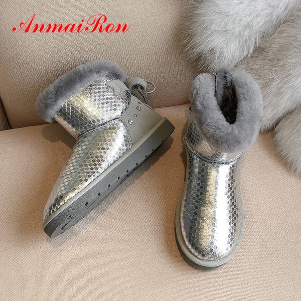 

anmairon 2020 winter boots women cow suede women ankle boots round toe slip-on snow warm fur womens shoes size 34-43, Black