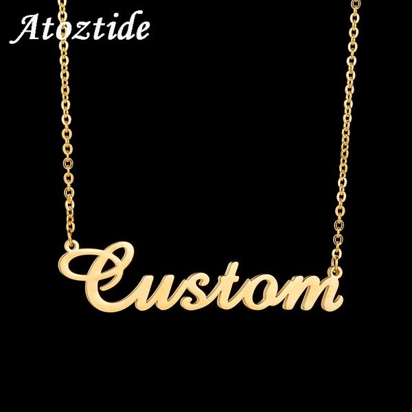 

atoztide customized fashion stainless steel name personalized letter gold choker necklace pendant nameplate gift, Silver