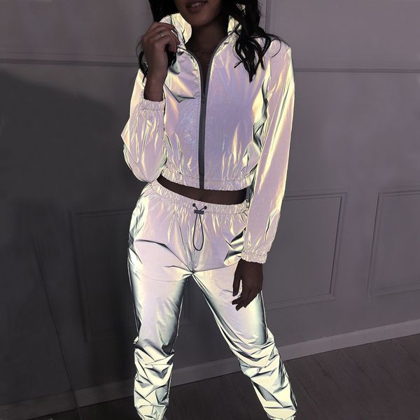 

Women Reflective Two Piece Pants Fashion Tiktok Ins Celebrity Sport Outfits Casual Womens Sweatsuits Autumn Long Sleeve Hot Sale