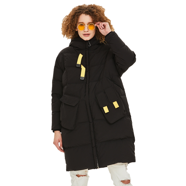 

allure amore duck down jacket women's winter plaid coat female plus size warm long parka for women slim clothes 2020 new, Black