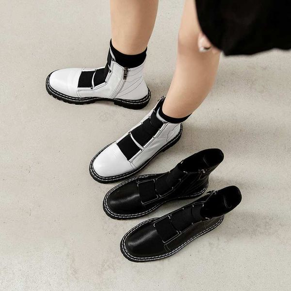 

bottes femme new winter shoes women ankle boots genuine leather vintage punk rock sewing limited customization motorcycle boots, Black