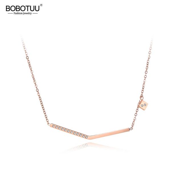 

bobotuu trendy mosaic zircon stainless steel chain pendant necklace rose gold geometry chokers necklaces for women bn19050, Silver
