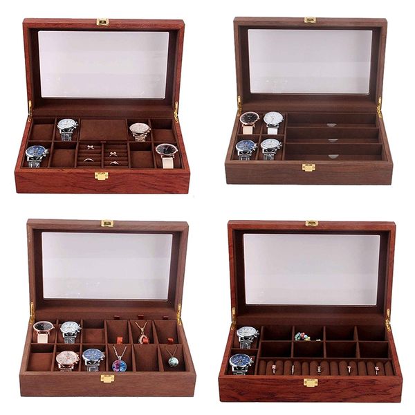 

grids retro wooden watch display case durable packaging holder jewelry collection storage watch organizer box casket, Black;blue