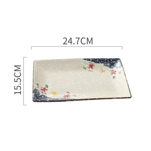 

red plum blossom japanese sushi plate rectangle ceramic serving plate 10 inch white snowflake glaze plate for dessert side dishes