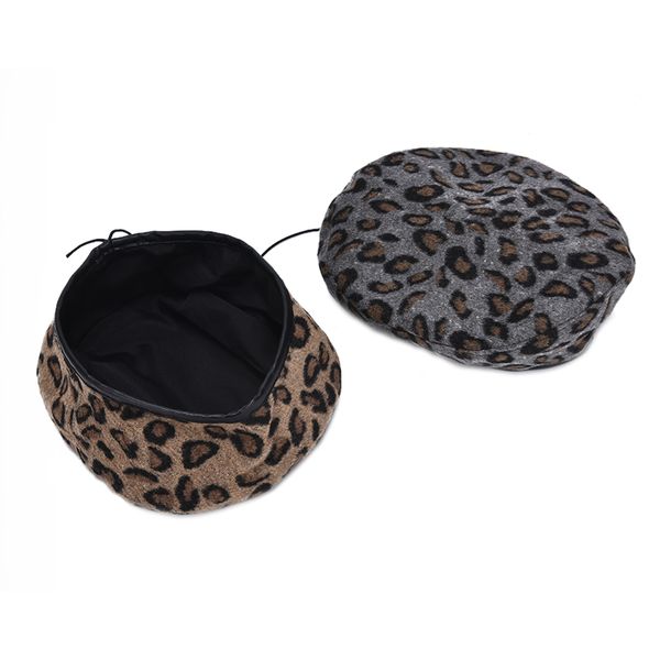 

winter elegant wool leopard beret women casual streetwear warm beret hat cap autumn party club female beanie, Blue;gray