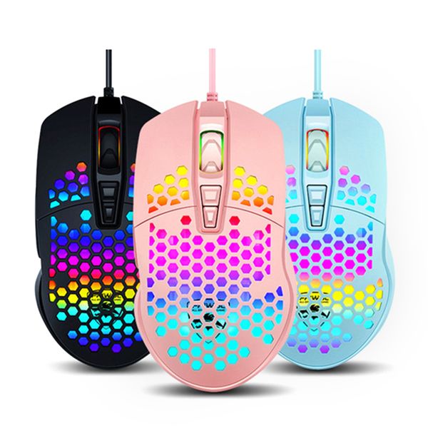 

usb wired gaming mouse with led macro definition program rgb gamer mouses honeycomb hollow ergonomic design for desklaptop