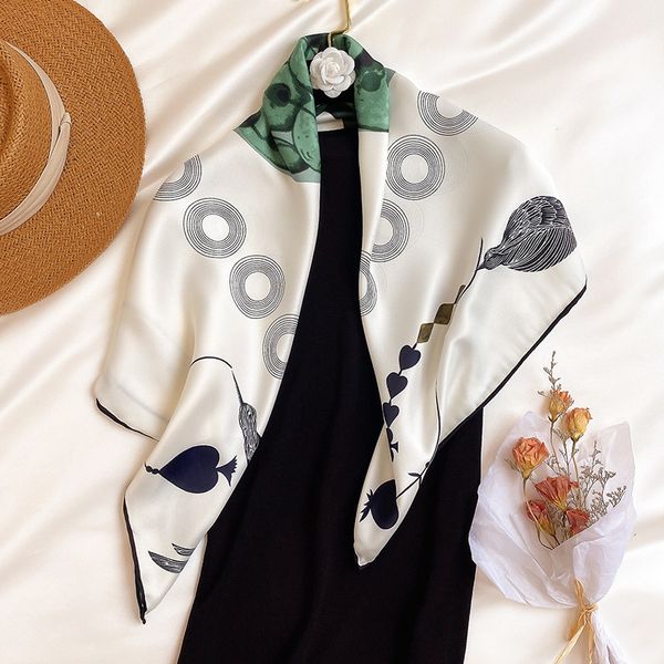 

2020 twill silk scarf women headband fashion neckerchief scarves bandana foulard femme hijab poncho shawls, Blue;gray
