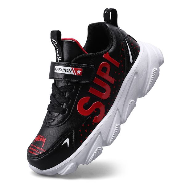 

2020 spring autumn boys shoes casual sports pu leather kids sneaker solid anti-slip children shoes for boys toddler sneakers, Black