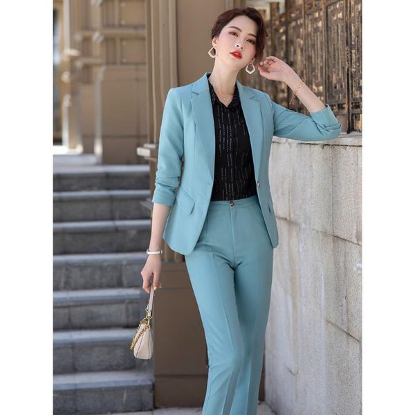 

women's two piece pants 2021 black gray jacket suit female elegant set blazer and trouser pant business clothing women lady 2, White