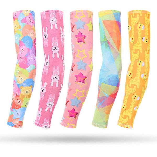 

ice silk fabric uv protection kid arm sleeves cuff fitness basketball elbow pad sport children cycling arm warmer 12 cartoon, Black;gray