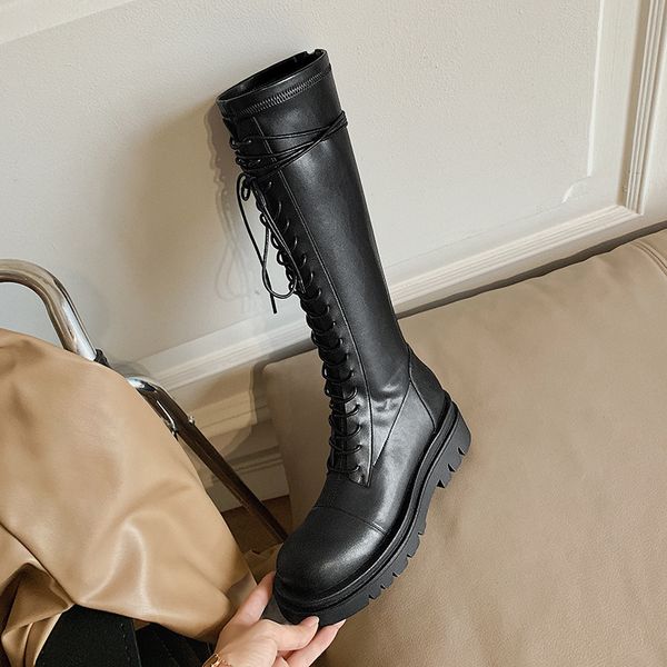 

boots style knee women motorcycle outdoor warm female bottom of the thick winter shoes, Black