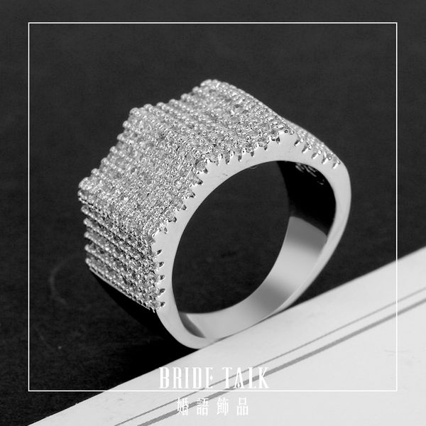 

wedding rings bridetalk luxury big ring micro pave cubic zirconia polygon & engagement jewelry men's and women's finger, Slivery;golden