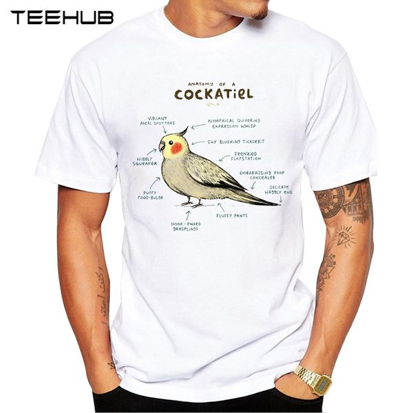 

2019 teehub men's fashion anatomy of a cockatiel printed short sleeve t-shirt novelty o-neck design cool desgin tee