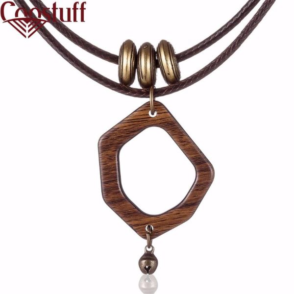 

woman choker necklaces vintage jewelry polygon wooden suspension decoration pendant long necklace for women collares mujer kolye, Silver
