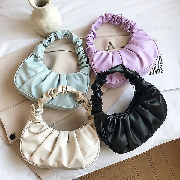 

folds design small pu leather shoulder bags for women 2020 elegant handbags female travel totes lady fashion hand bag