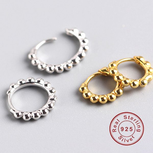 

minimalist round 100% real 925 sterling silver ear clip small hoop earrings for women girl geometric hipster buckle fine jewelry, Golden;silver