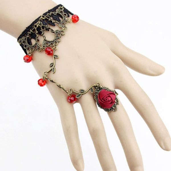 

gothic style lolita retro flower vine spirit green crystal lace bracelet jewelry for women, Golden;silver