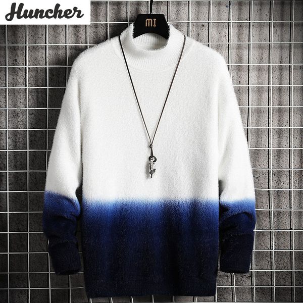 

huncher mens knitted sweater men 2020 oversized autumn winter vintage patchwork knit pullover korean fashion sweaters for men, White;black