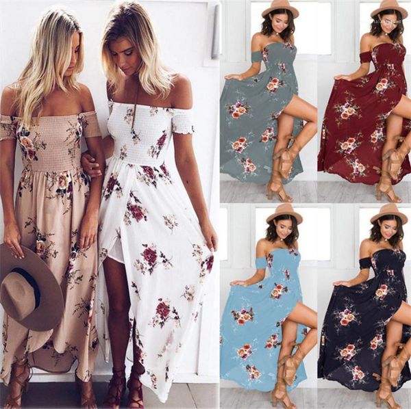 

summer sleeveless plus size floral print ladies dress seaside holiday strapless dresses women beach long dress, Black;gray