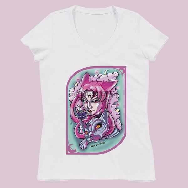 

t shirt with print illustration by sonia f chibiusablack lady sailor moon fan art women v neck t shirt 100% organic cotton