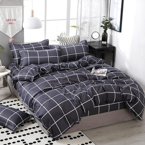 

57 3/4pcs/set geometric pattern cotton comforter bedding set black bed linen duvet cover set grey no filler home textile