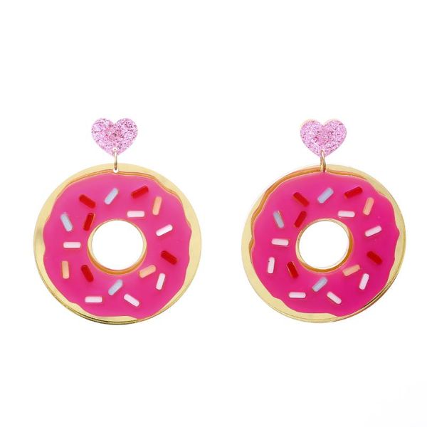 

super lovely shining pink hollow out strawberry doughnut peach heart acrylic drop earrings for female fashion dangle earrings, Silver