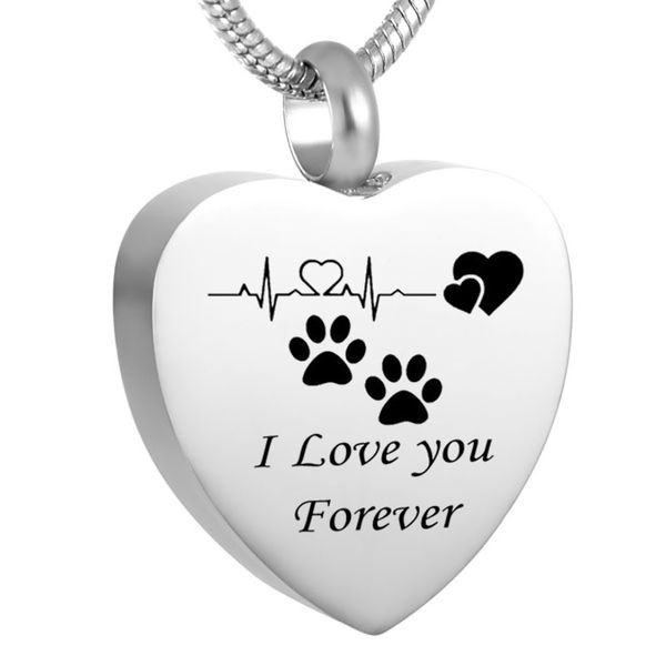 

lkj9095 "i love you forever" printed heart cremation necklace hold dog/ cat ashes memorial urn locket stainless steel, Silver