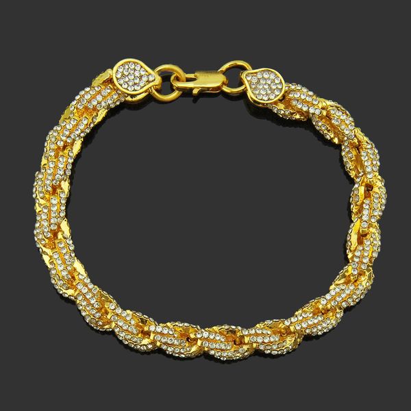 

trend new diamond hip hop jewelry european and american rough model 3d twisted chain bracelet, Black