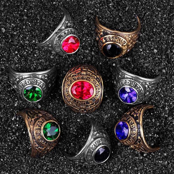 

stainless steel men rings rhinestone united states army punk hip hop for biker male boyfriend jewelry creativity gift wholesale, Golden;silver