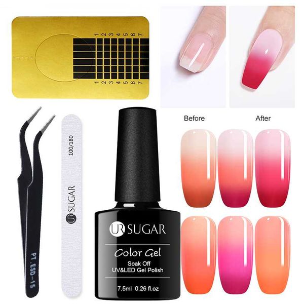 

ur sugar 7.5ml thermal quick building uv gel acrylic extension nail gel nail tips temperature color change builder art set, Red;pink