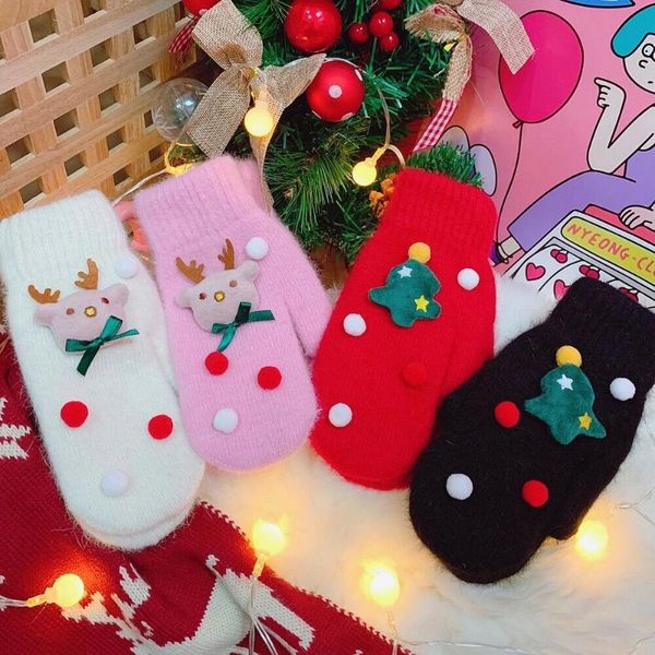 

five fingers gloves bentoy milkjoy coral fleece christmas deer girls & mittens winter warm soft cute leopard kawaii adult, Blue;gray