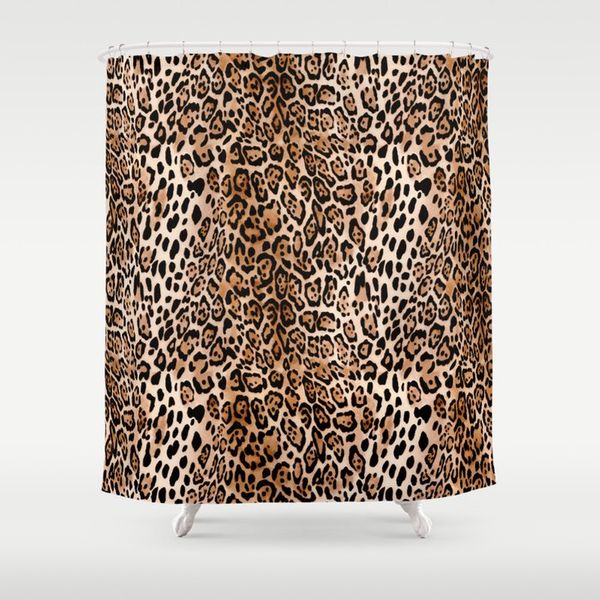

shower curtains brown leopard print curtain bathroom waterproof flower for with hook