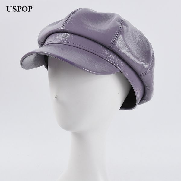 

stingy brim hats uspop octagonal caps soft pu women winter, Blue;gray