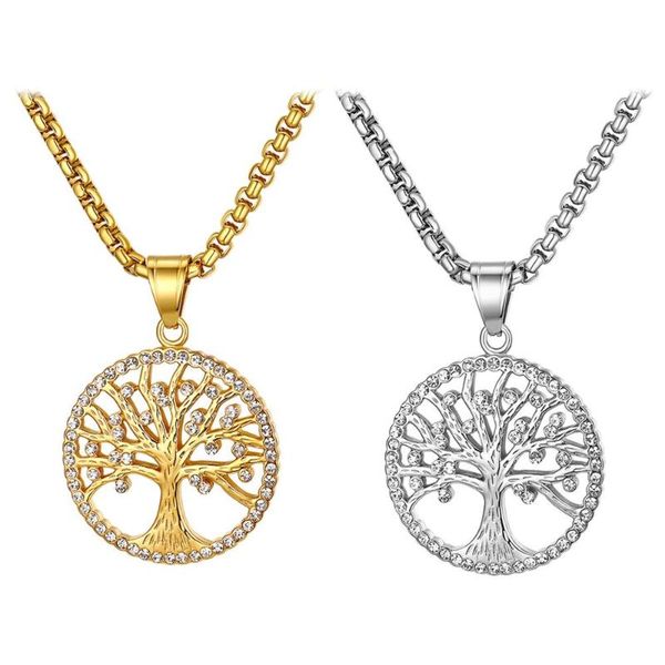 

boniskiss new tree of life crystal round small pendant necklace stainless steel gold silver color necklace women jewelry gifts