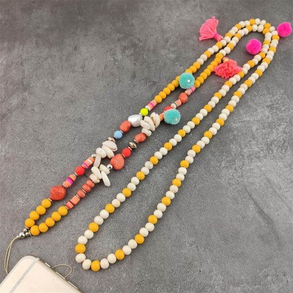 

pendant necklaces boho colorful pompom cross boday strap lanyard u disk work card mobile cell phone chain straps hang rope jewelry, Silver