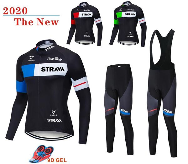 

2020 new strava pro cycling jersey set long sleeve mountain bike clothes wear men racing bicycle clothing ropa, Black;blue