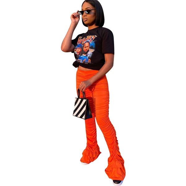 

women pants fashion micro flare stacked pants casual natural color elastic waist pants women designers clothes, Black;white