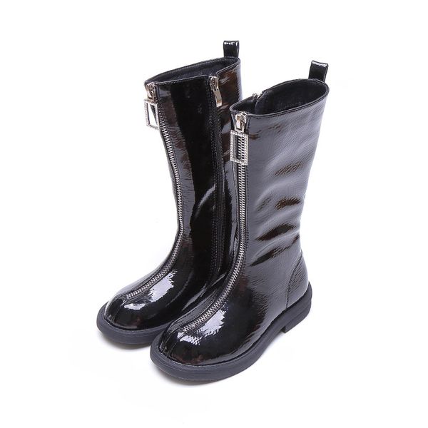 

boots 2021 autumn winter girls warm high plus cashmere children knight british princess mirror soft leather, Black;grey