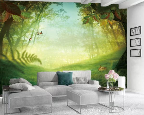 

3d modern wallpaper custom 3d landscape wallpaper green fantasy forest romantic scenery decorative silk 3d mural wallpaper