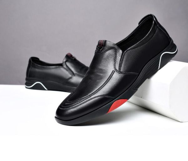 

лето осень кожа обувь мужчин кожаные новые люди износостойкие ботинки бизнес дышащие ботинки платья отдыха подарок, Black