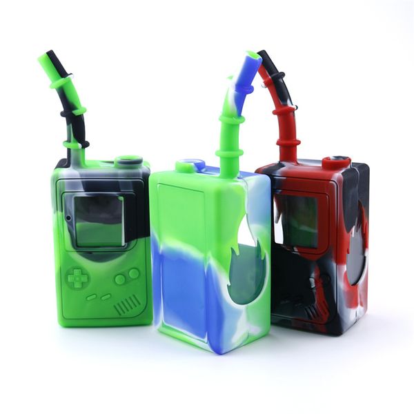 Mini bong per macchina da gioco per bambini con bong in vetro di nuovo stile con tubi per fumare acqua in silicone narghilè dab rig infrangibili