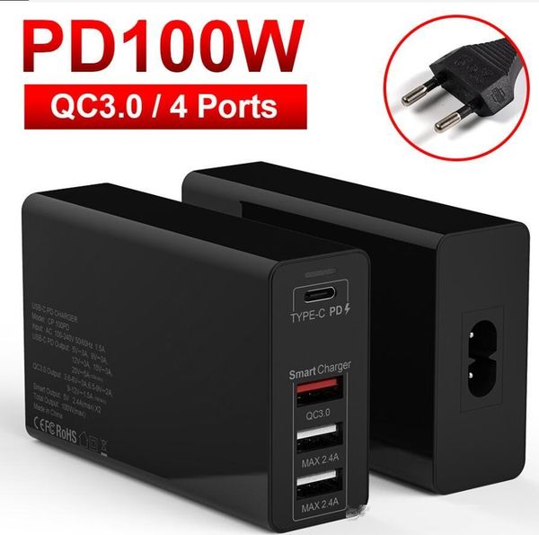 

100w usb c type c pd qc 3.0 4 port fast charger power adapter for macbook pro air lenovo xiaomi huawei tablet